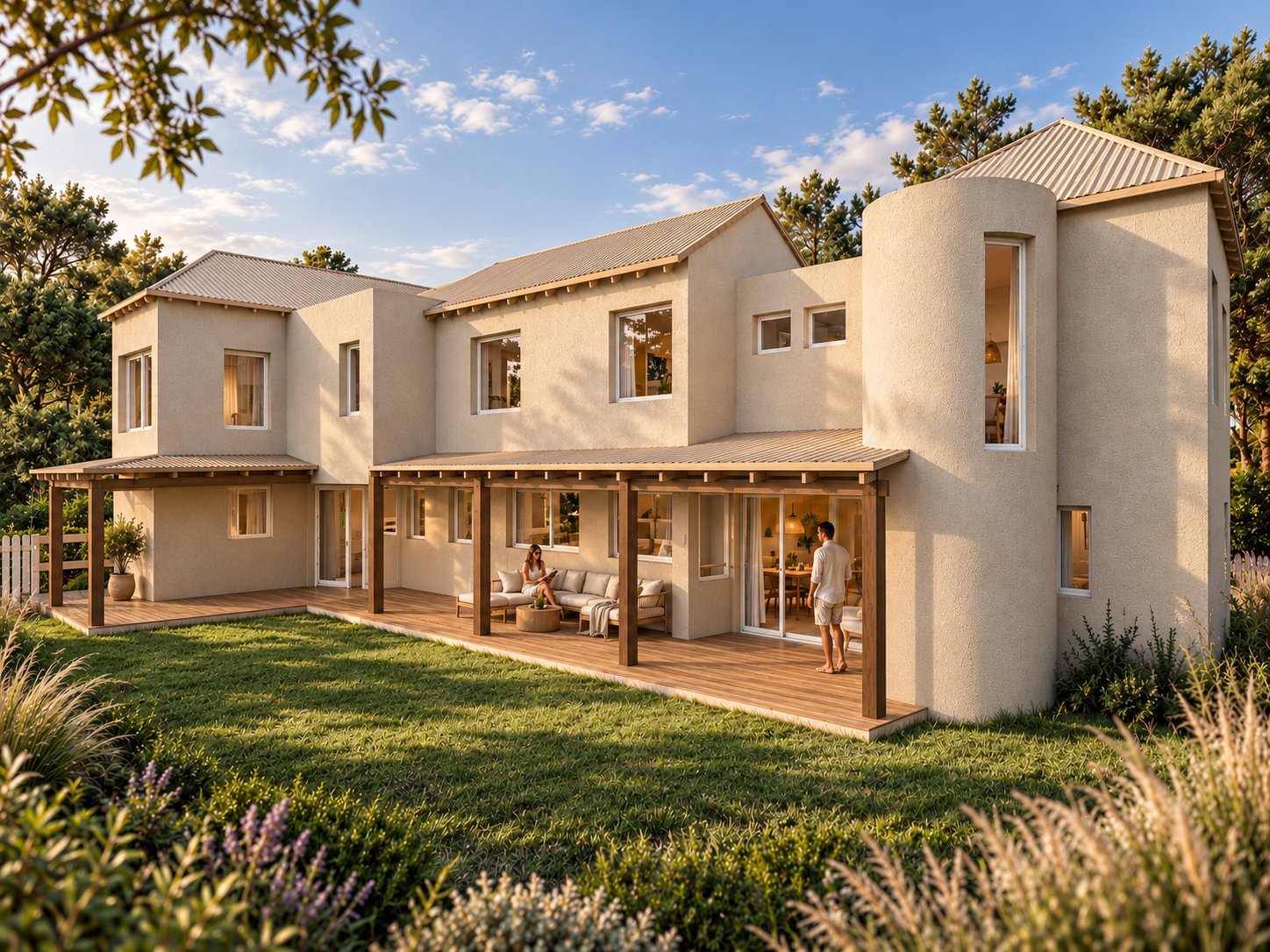 RLB | Laguna Blanca, La Barra: render del exterior, casa blanca entre los árboles
